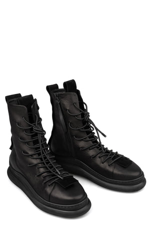 High top laced zip calf leather sneakers