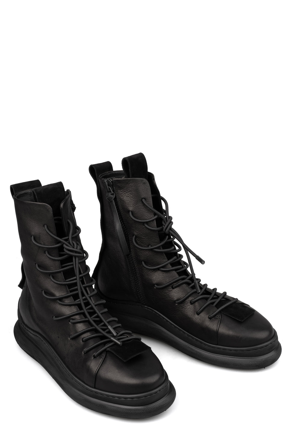 High top laced zip calf leather sneakers