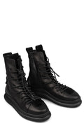 High top laced zip calf leather sneakers