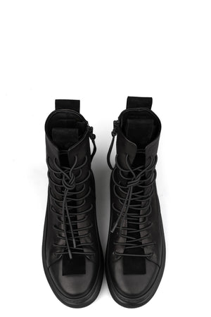High top laced zip calf leather sneakers