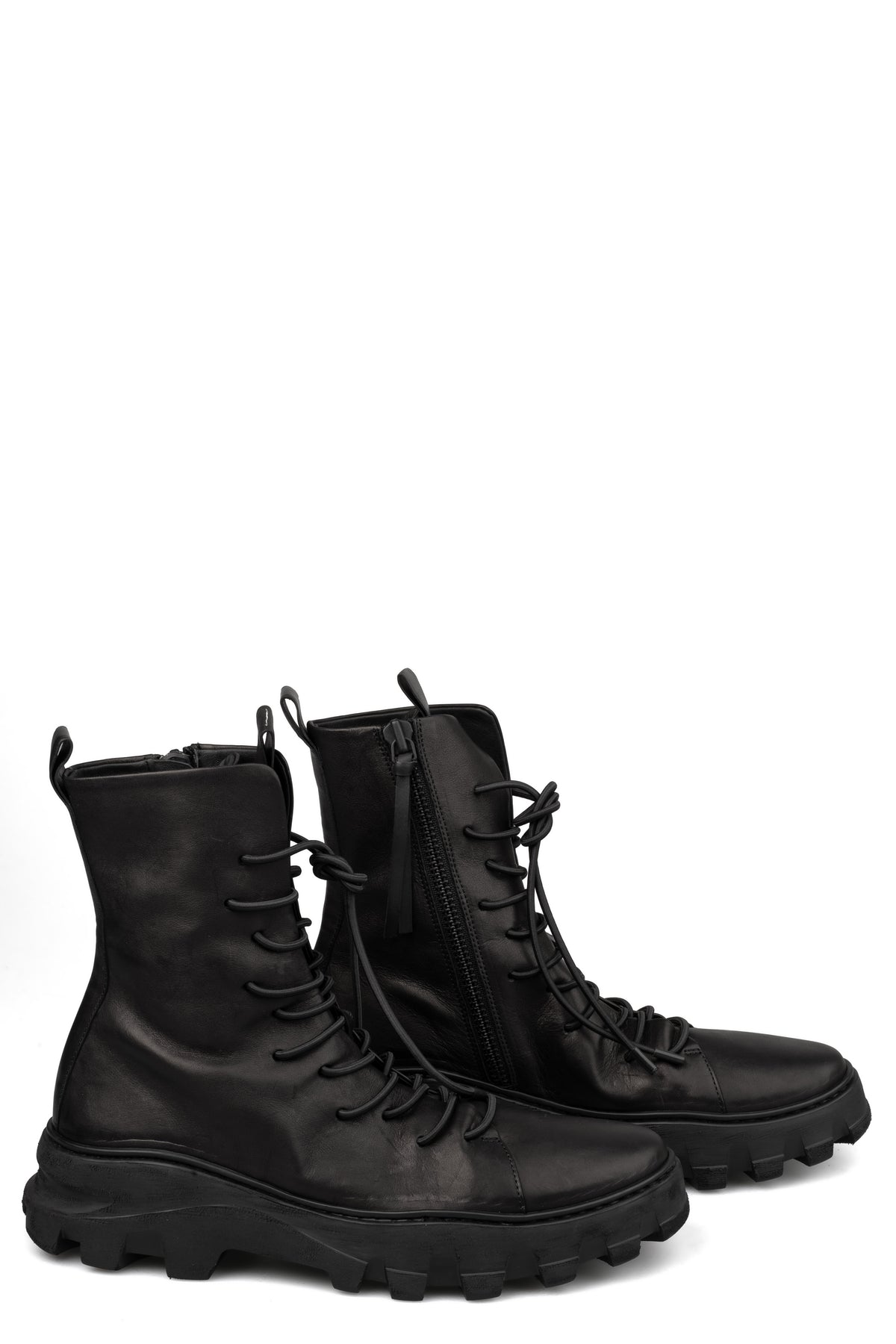 Laced calf leather zip combat boots | RIGHT BALANCE
