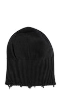 Destroyed knitted cashmere wool beanie, Black