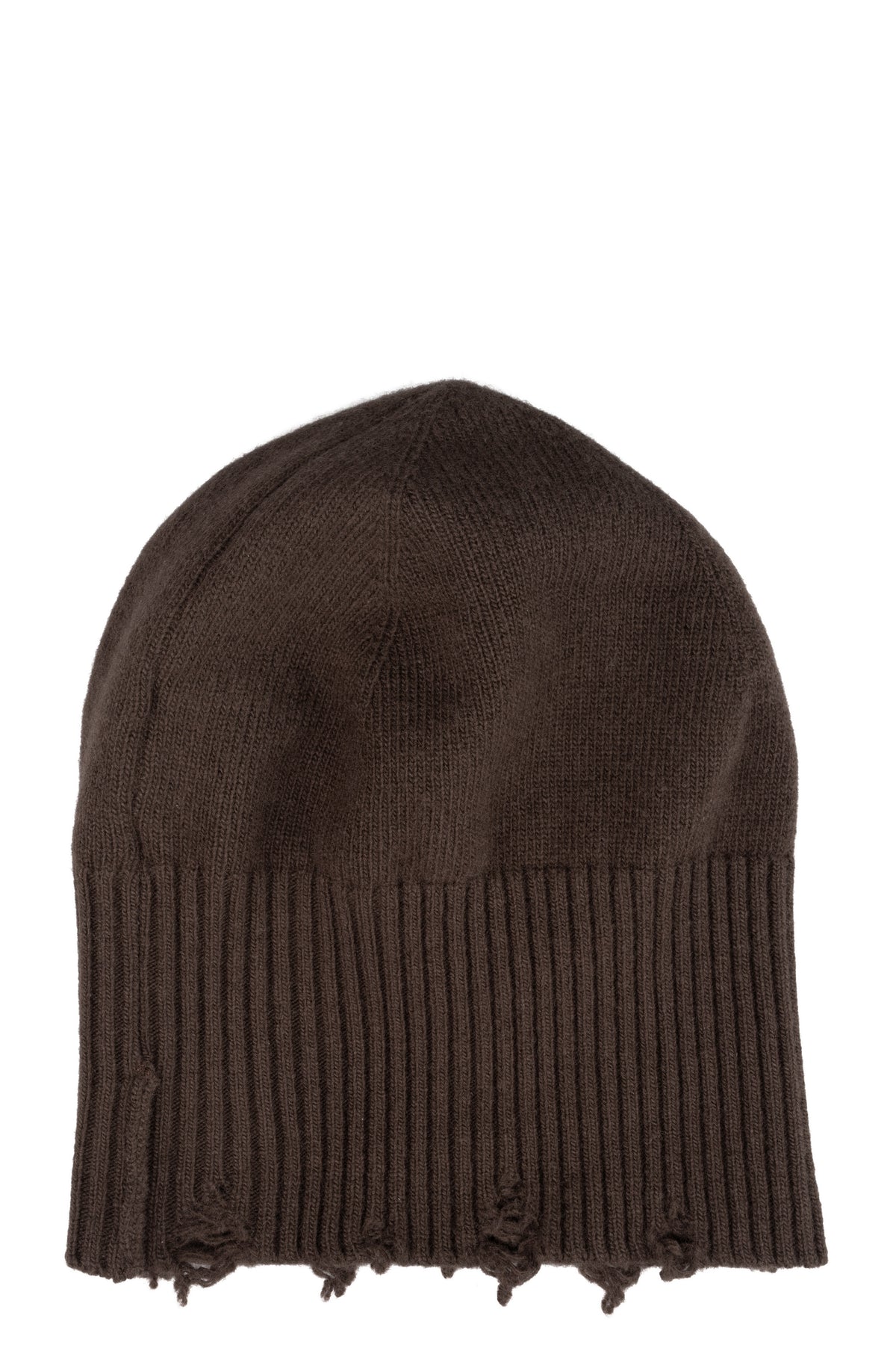 Destroyed knitted cashmere wool beanie, Tobacco