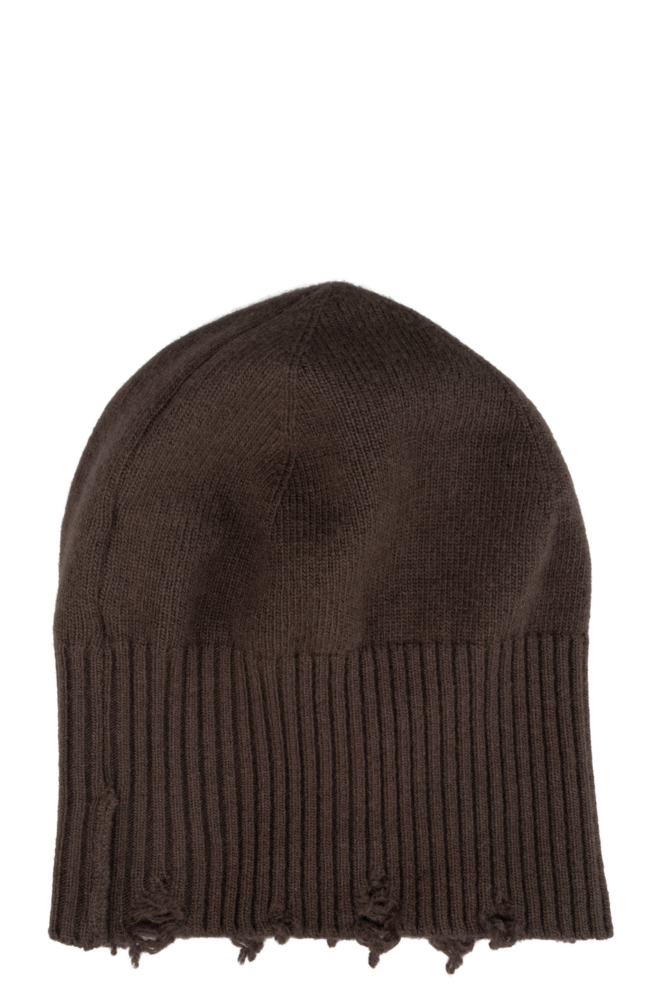 Destroyed knitted cashmere wool beanie, Tobacco