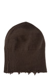 Destroyed knitted cashmere wool beanie, Tobacco