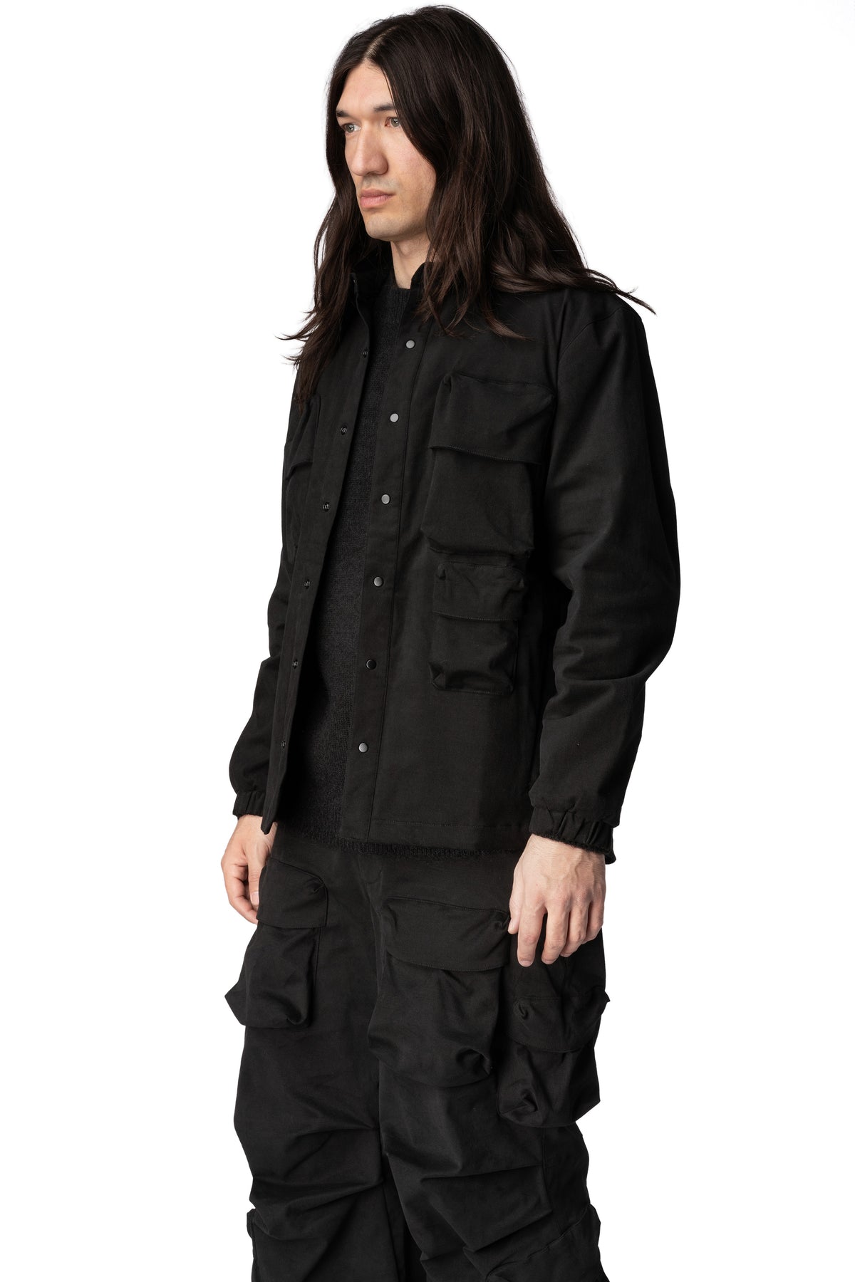Max Cargo brushed twill overshirt, Black