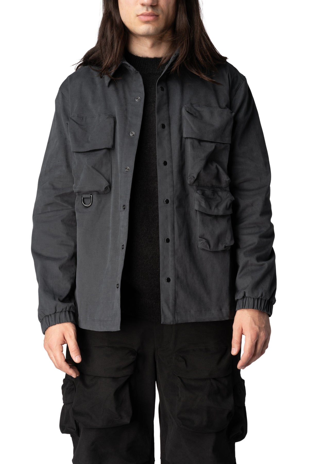 Max Cargo brushed twill overshirt, Charcoal
