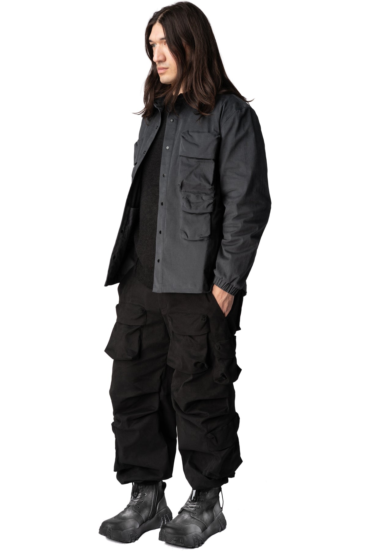 Max Cargo brushed twill overshirt, Charcoal