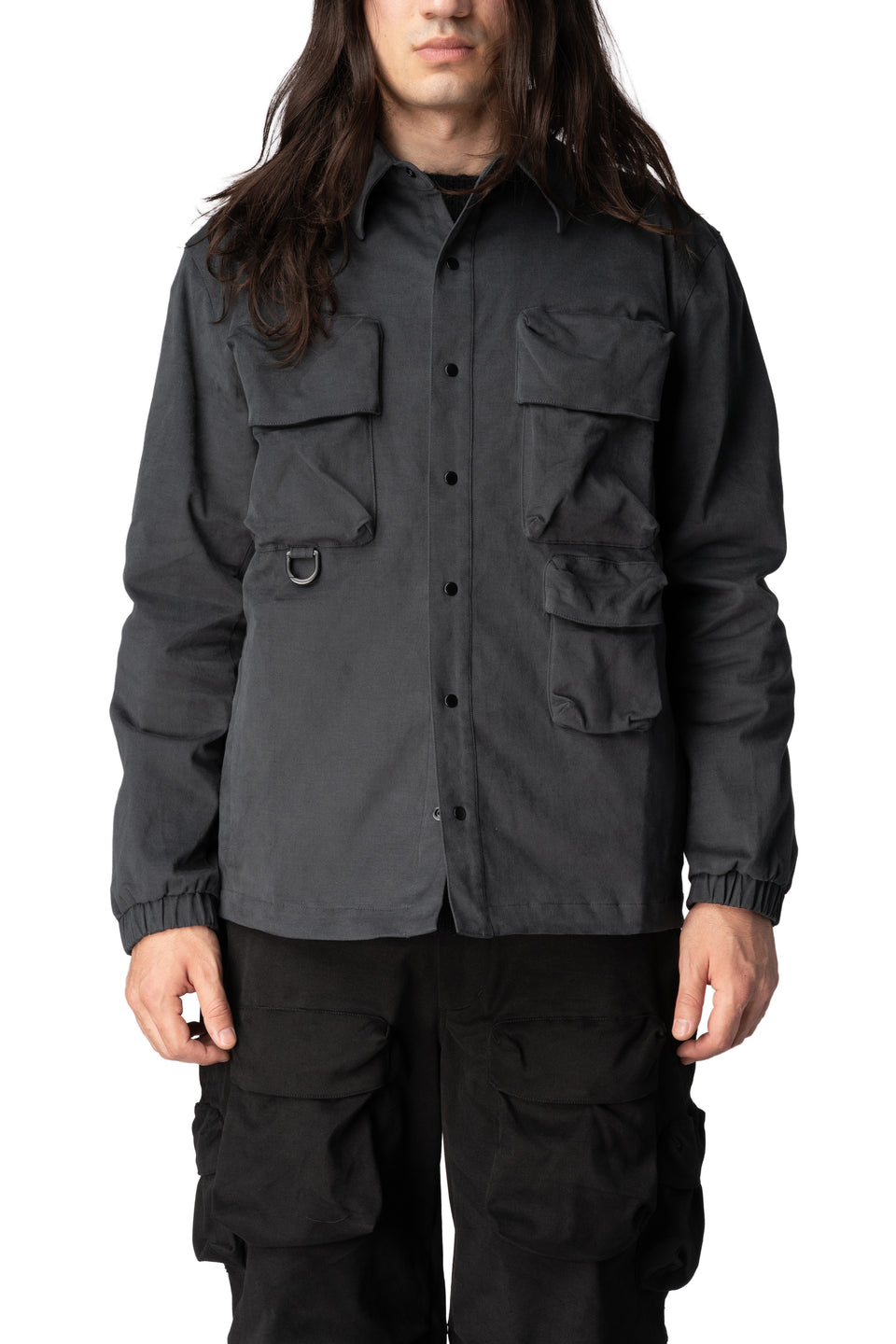Max Cargo brushed twill overshirt, Charcoal