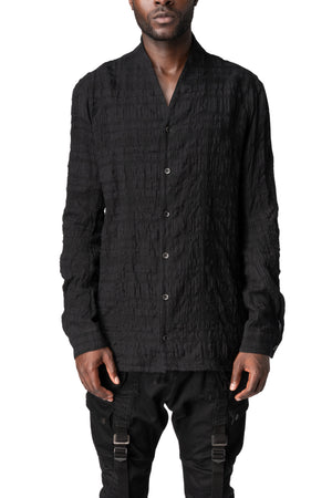 Shadow check shawl collar shirt, Black