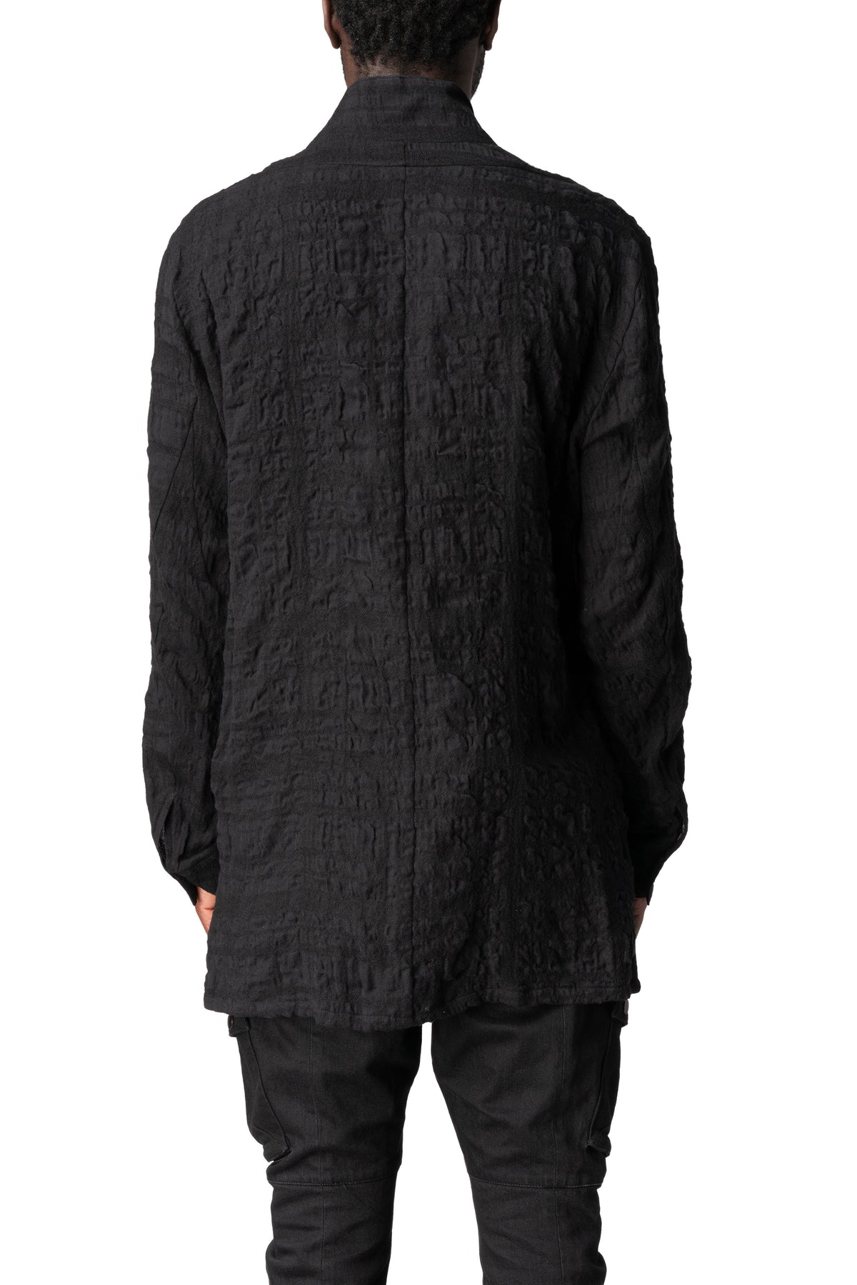 Shadow check shawl collar shirt, Black
