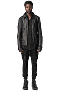 Horse leather jacket with detachable collar and gloves, Black