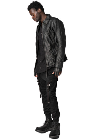 Horse leather jacket with detachable collar and gloves, Black