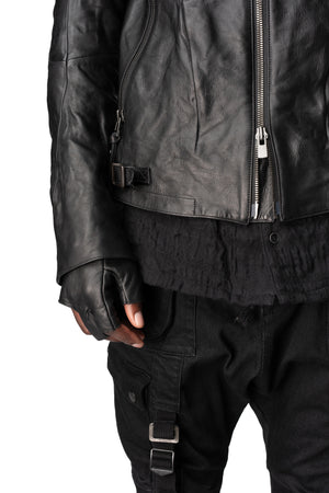 Horse leather jacket with detachable collar and gloves, Black