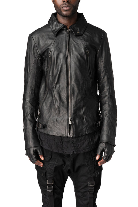 Horse leather jacket with detachable collar and gloves, Black