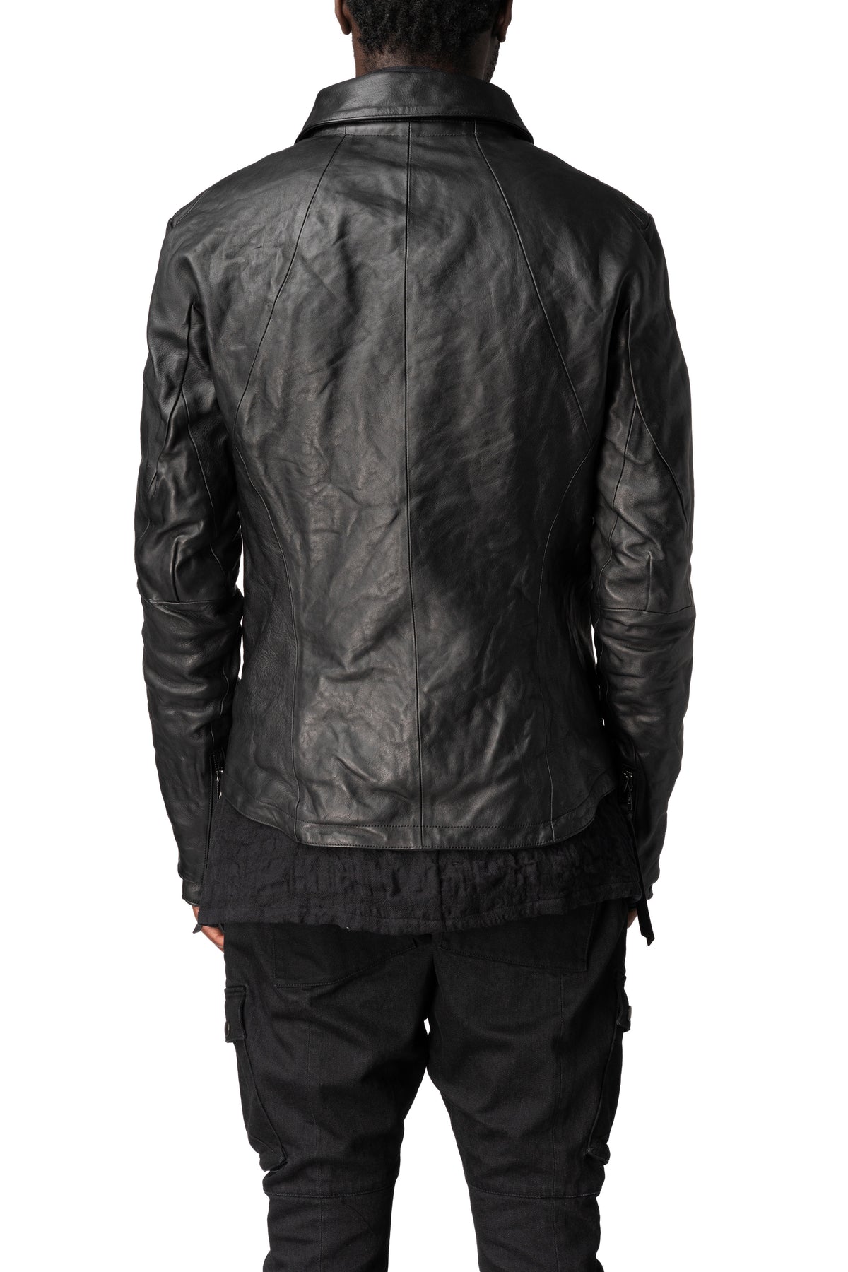 Horse leather jacket with detachable collar and gloves, Black