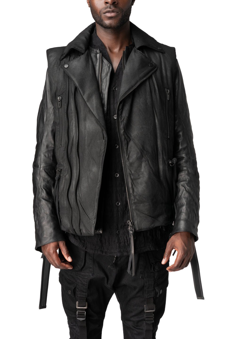 Coated riders down vest, Black