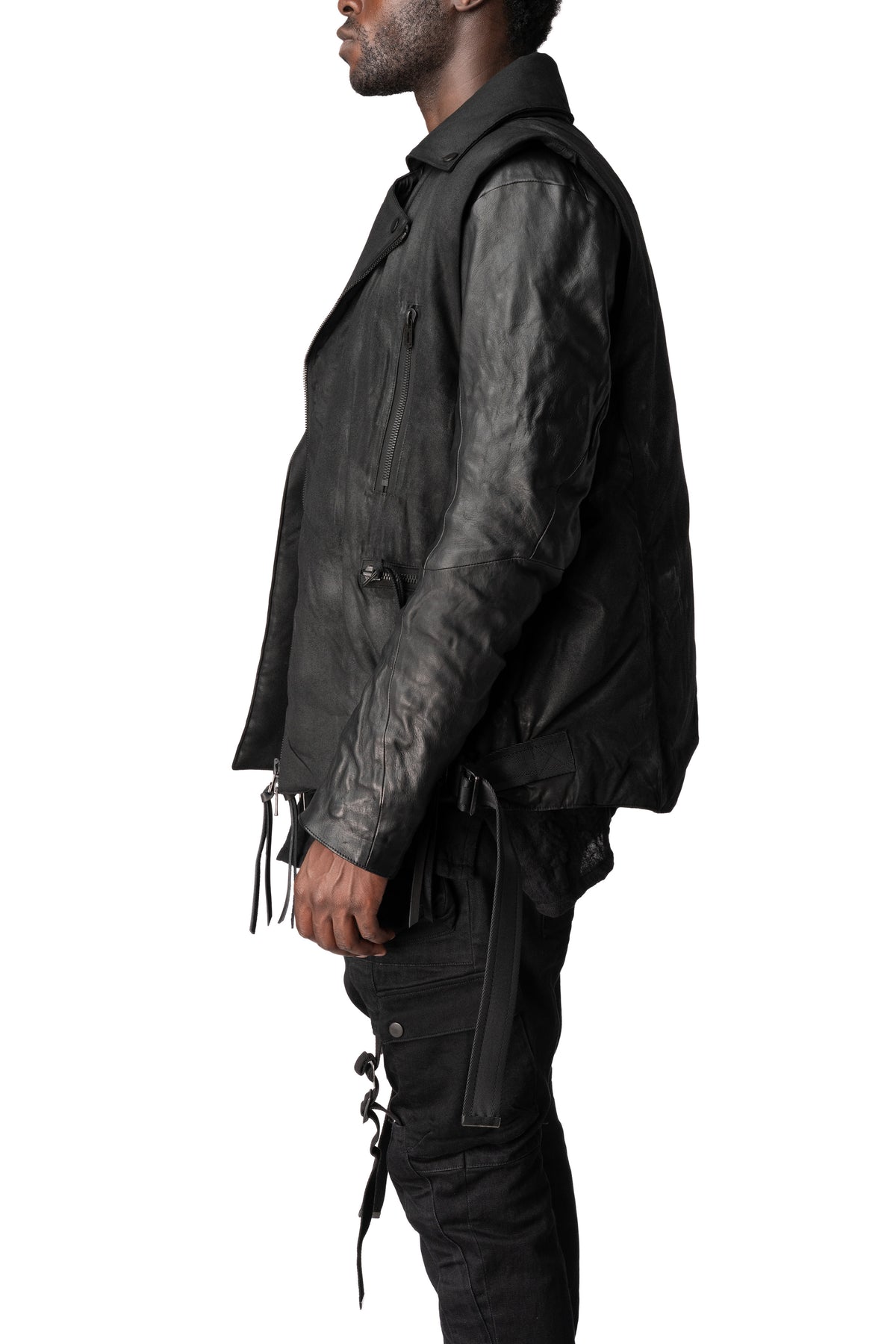Coated riders down vest, Black