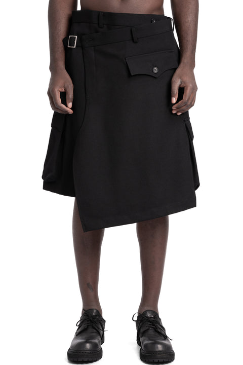 CDG Homme Plus | AW25 - Woven wool asymmetrical skirt, PP-P027, front view on model
