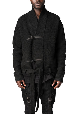 Chenille knit kimono collar jacket, Black