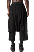 Distressed jacquard apron-front wide-leg cropped trousers, Black