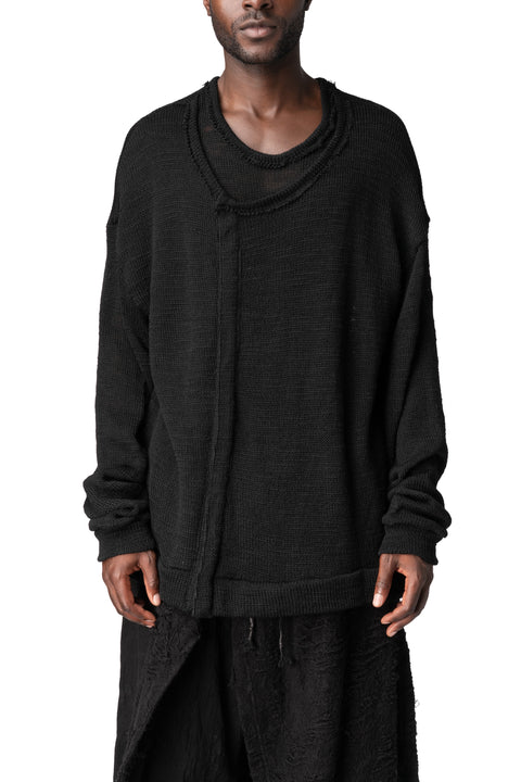 Wool knit double front sweater, Black