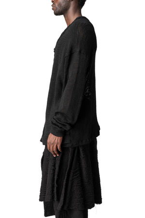 Wool knit double front sweater, Black