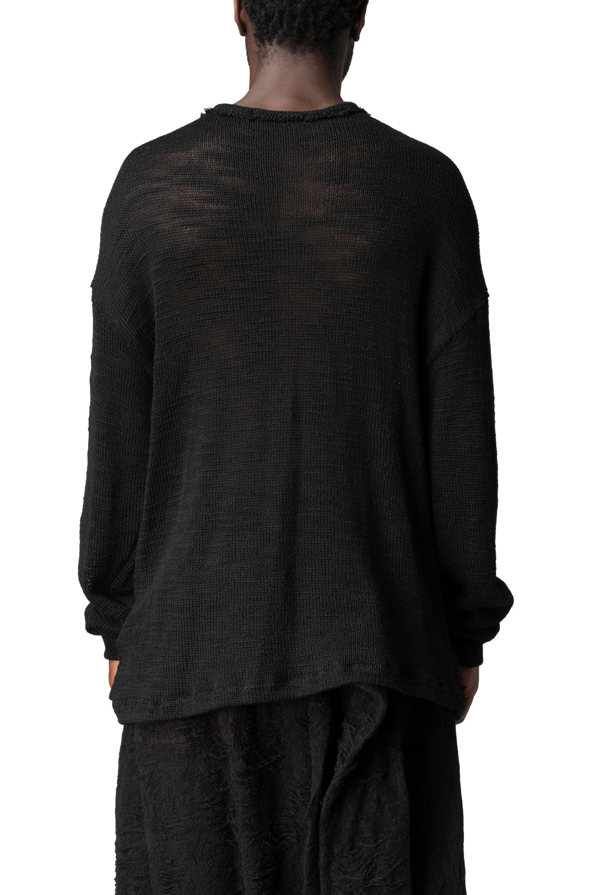 Wool knit double front sweater, Black