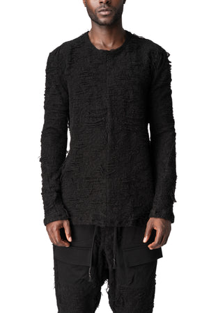 Distressed terry long-sleeve T-shirt, Black