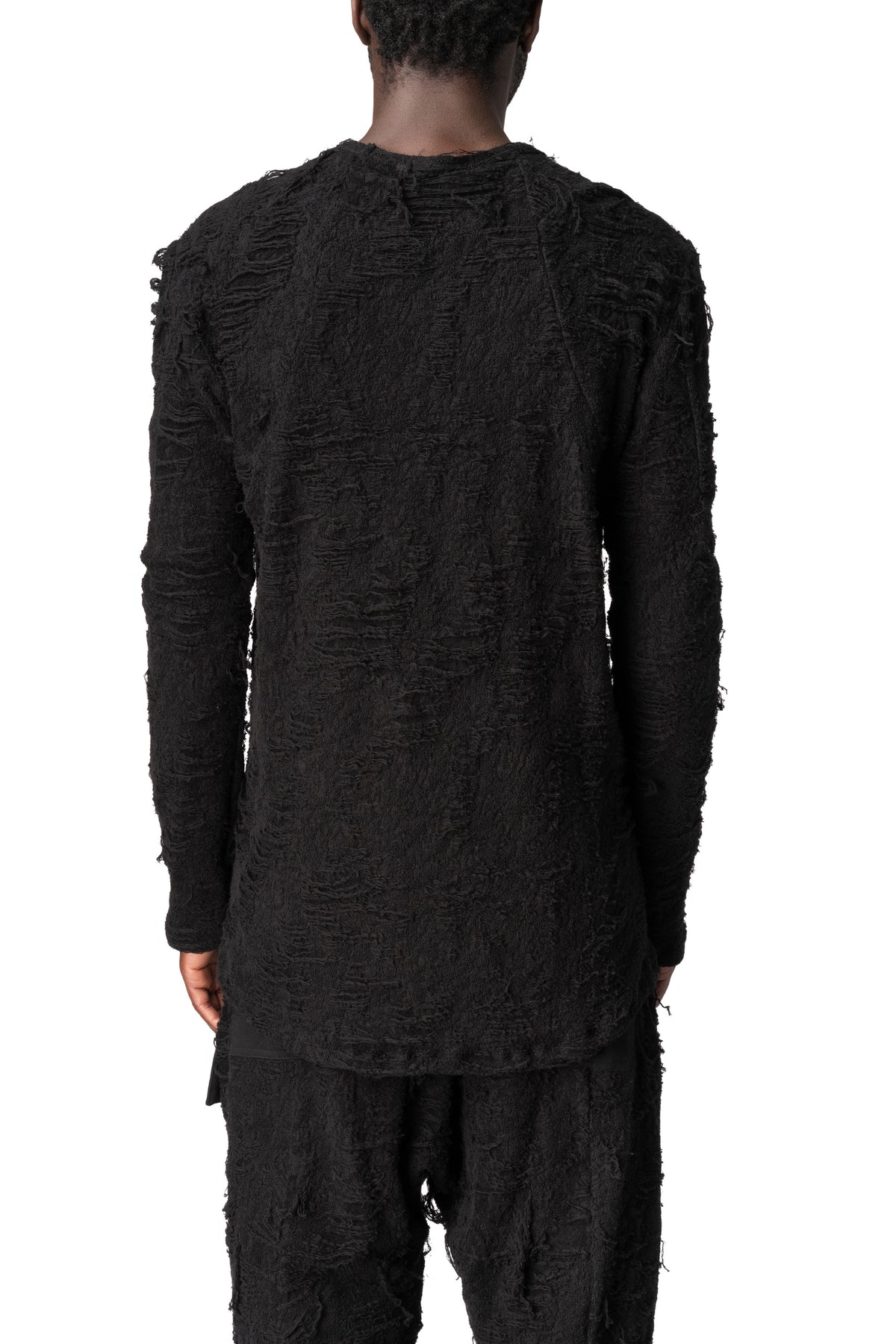 Distressed terry long-sleeve T-shirt, Black