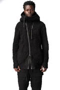 Distressed terry zip hoody, Black