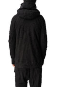 Distressed terry zip hoody, Black