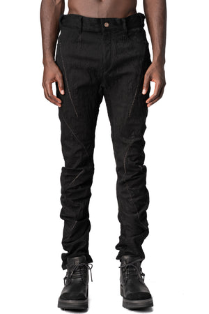 Distressed jacquard twisted curved trousers, Black