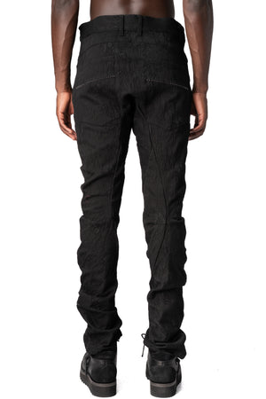 Distressed jacquard twisted curved trousers, Black