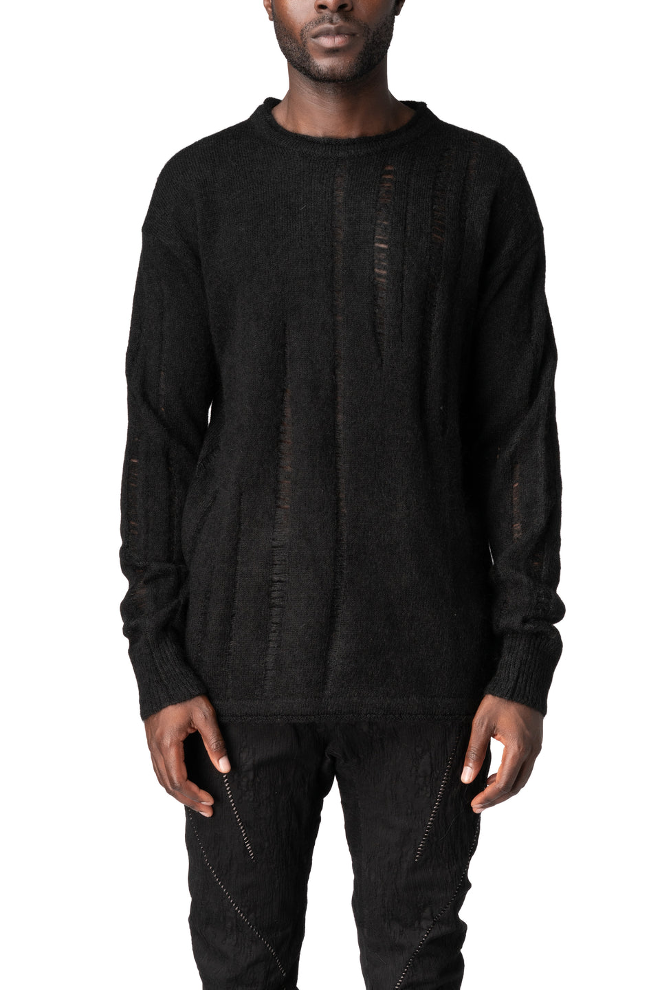 Mohair distressed knit pullover