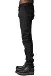 Stretch denim overlock twisted curve trousers, Black