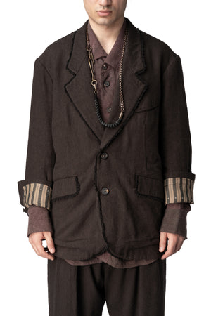 Raw edge collar 2 button blazer