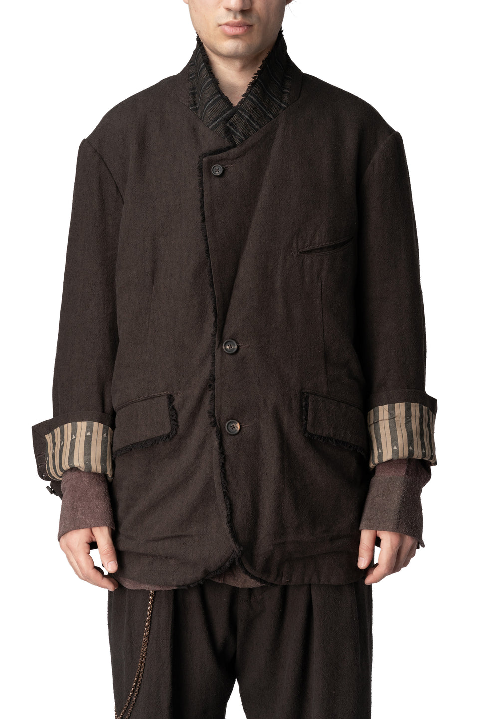 Raw edge collar 2 button blazer