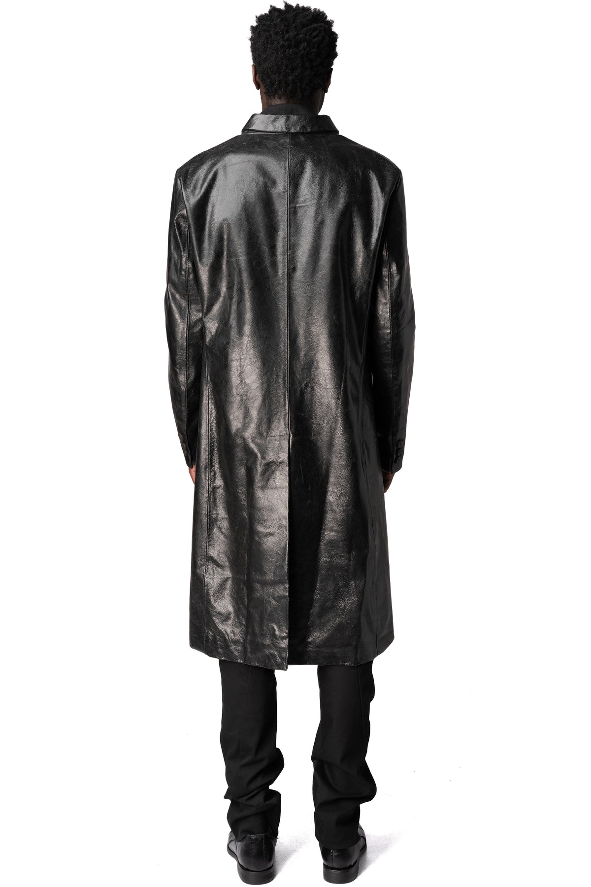 Calfskin leather long coat