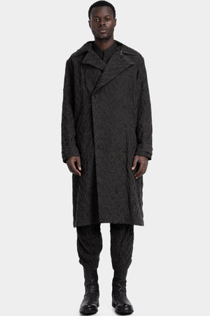 D.Hygen | AW25 -  Deformed Herringbone Jacquard Double-Breasted Coat, front view on model