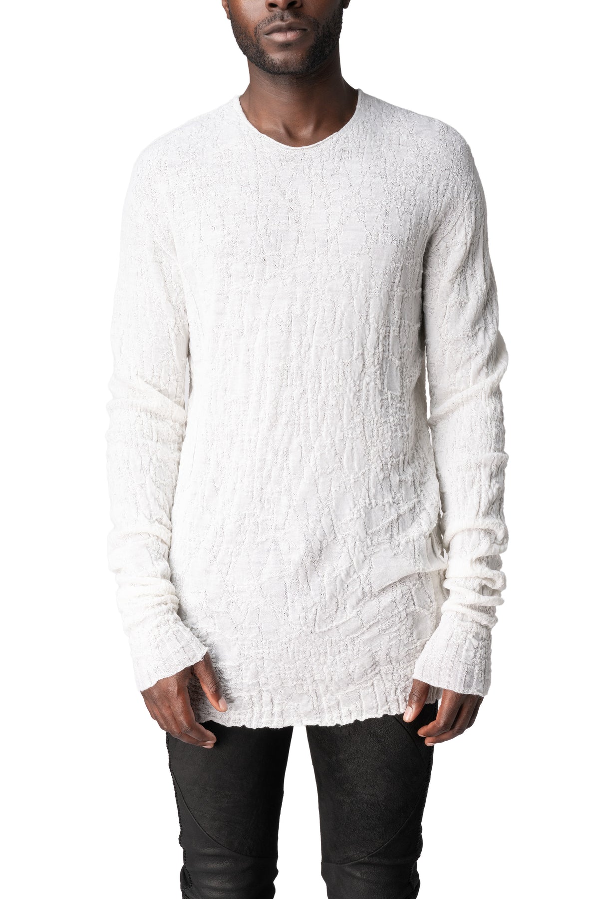 Light wool crew neck sweater, White