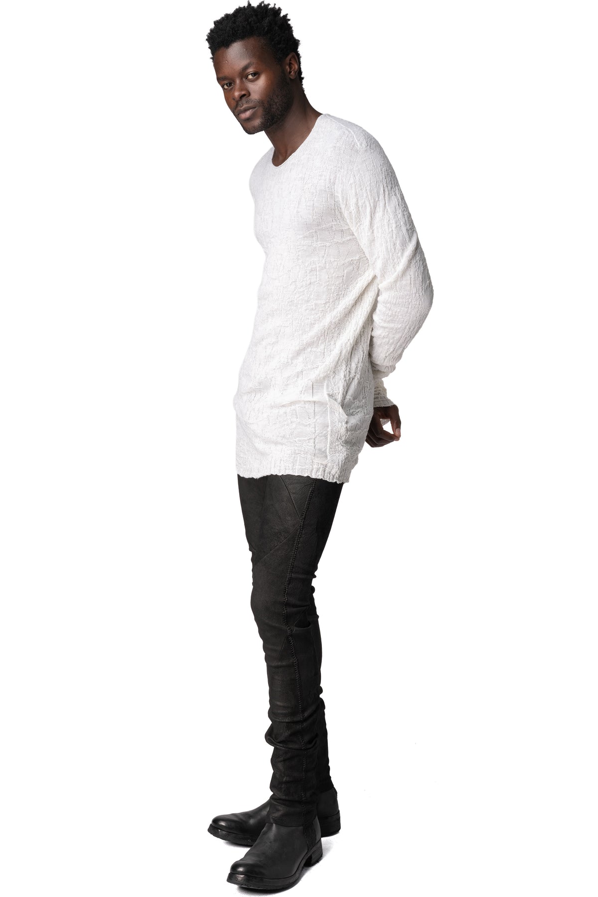 Light wool crew neck sweater, White