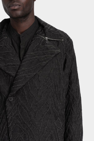 Deformed Herringbone Jacquard Double-Breasted Coat