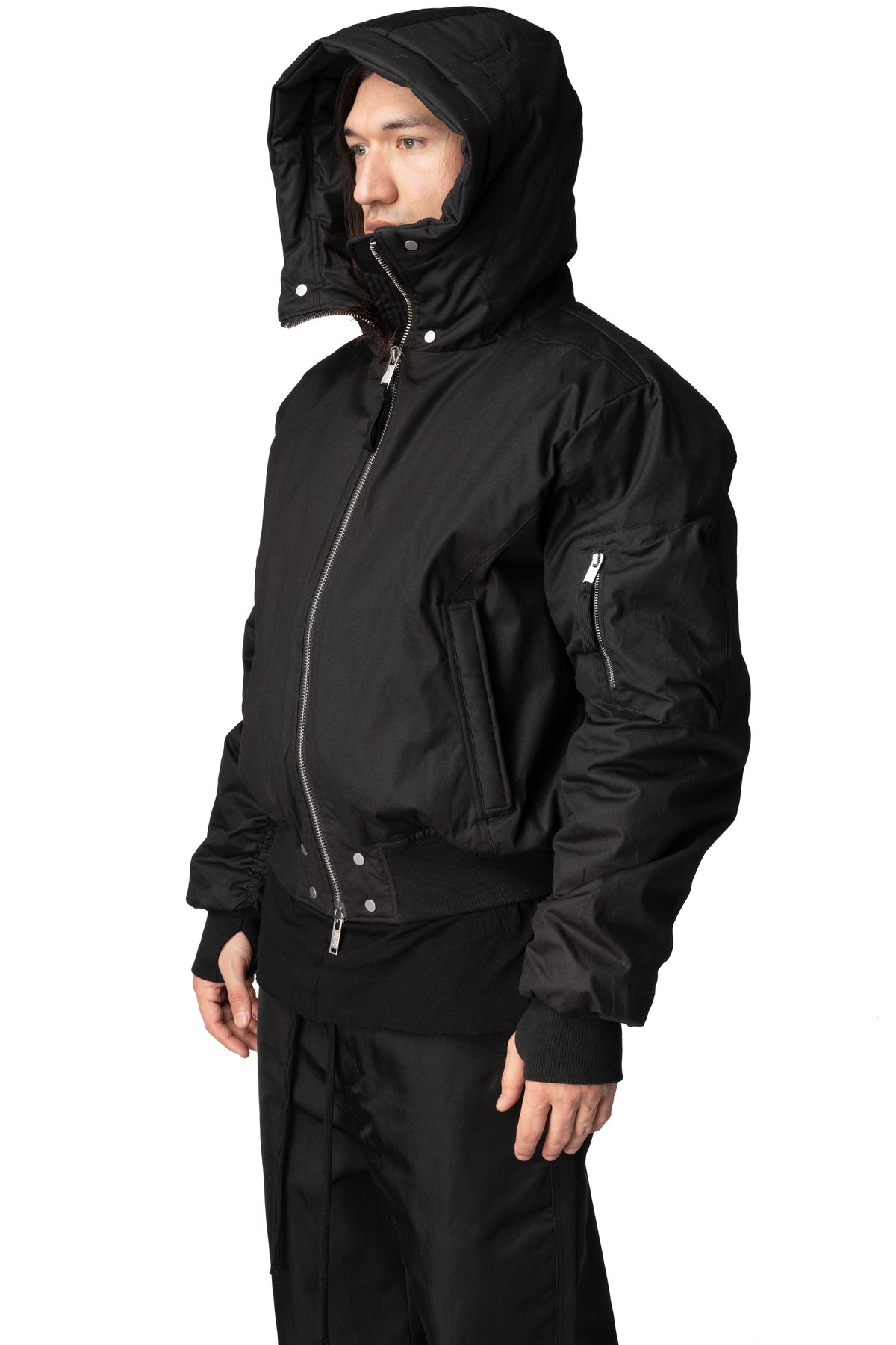 Hooded Bomber Jacket, Black