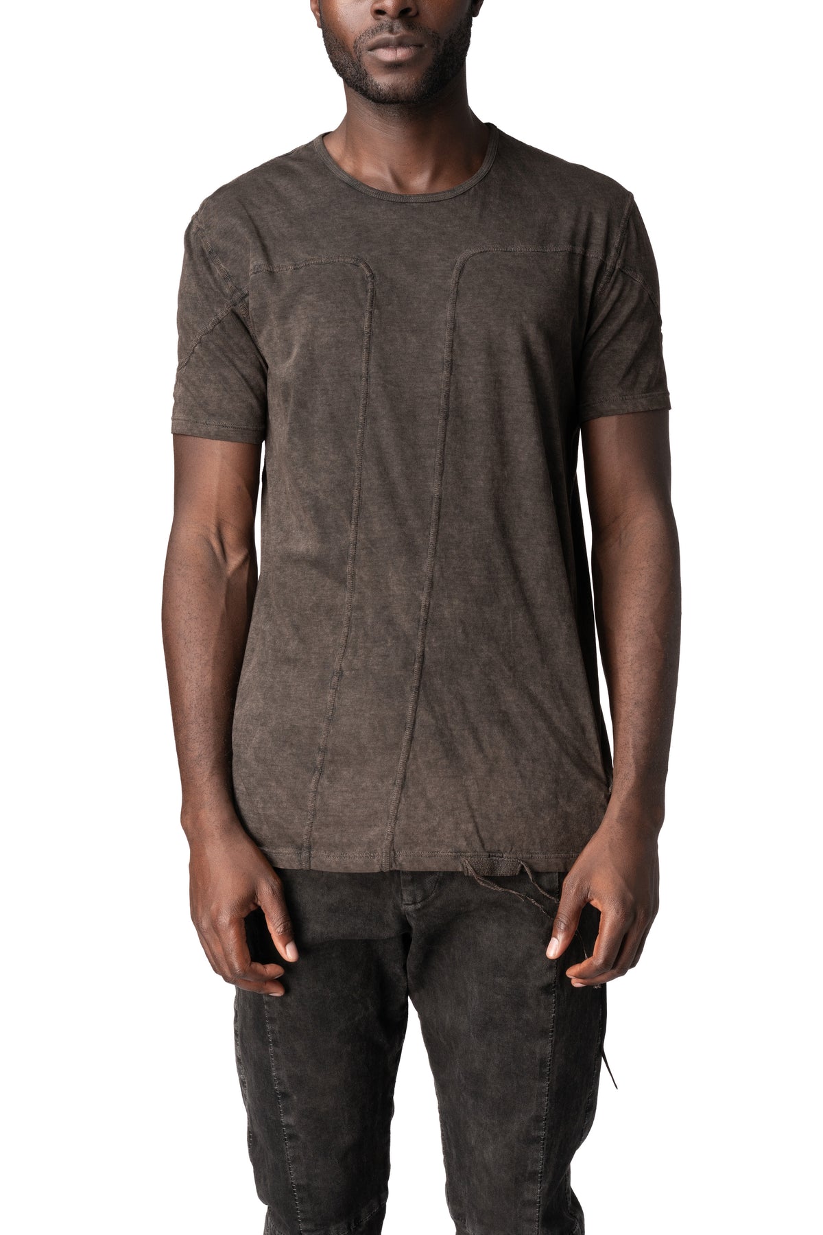 Cross panelled cotton t-shirt, Brown Wash