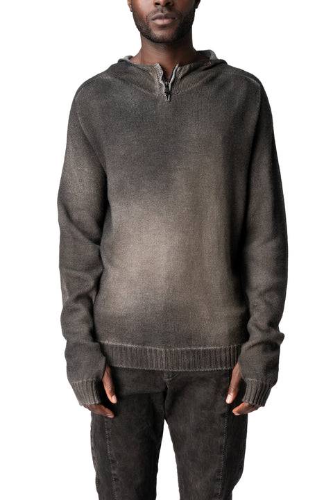 Hooded half-zip heavy wool sweater
