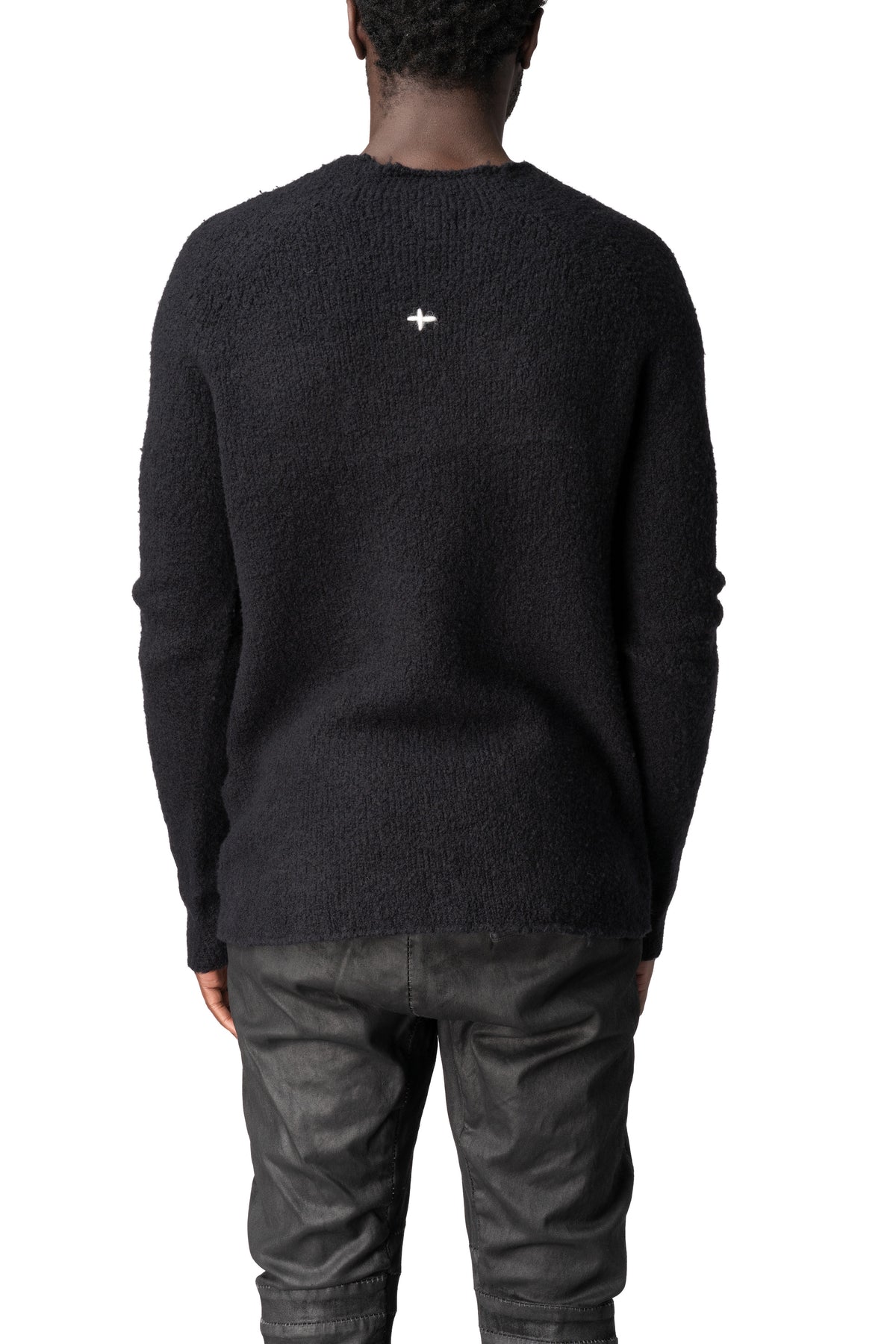 Heavy wool sweater with cross embroidery
