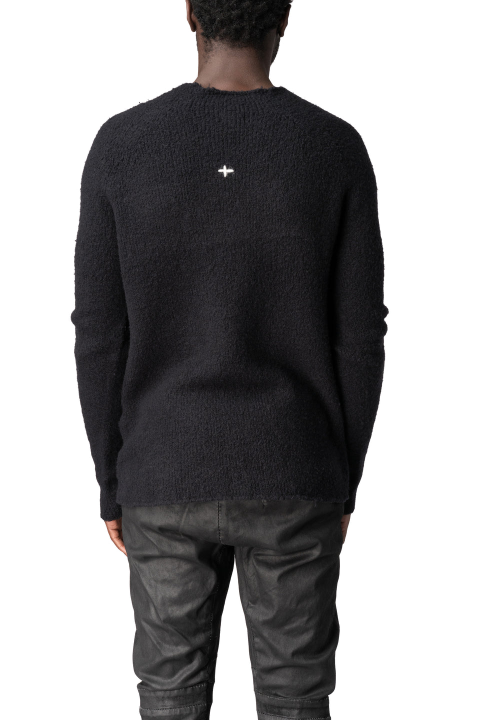 Heavy wool sweater with cross embroidery