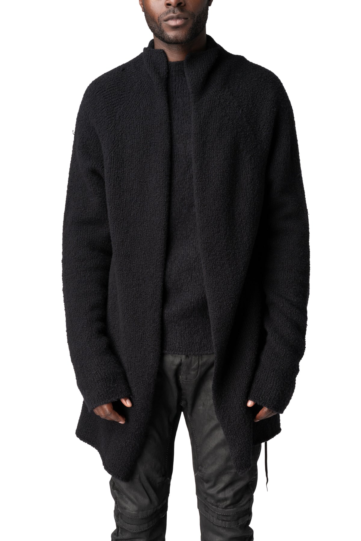Long heavy wool open cardigan