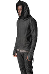 Asymmetric zip coated hooded sweatshirt, Black Leather